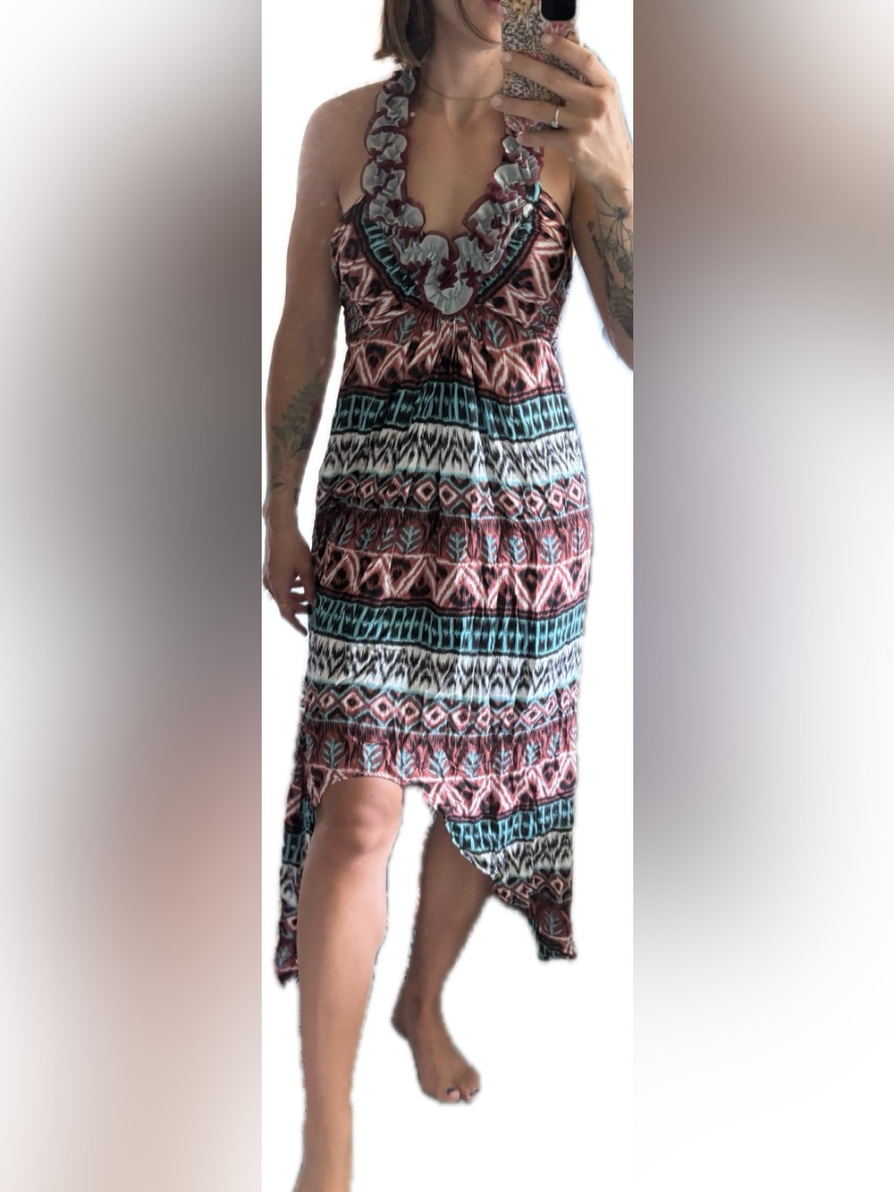 Boho Halter Midi Dress in Teal & Rust